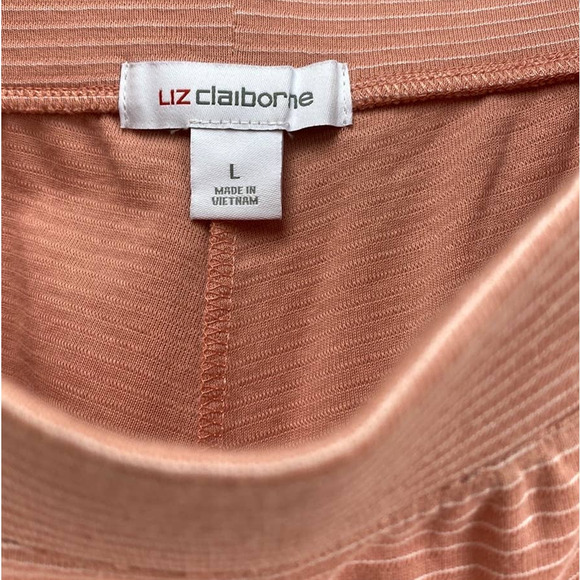 New Liz Claiborne Rose Dawn White Stripe Wide Leg Elastic Waist Pull-On Pants L - Picture 4 of 4